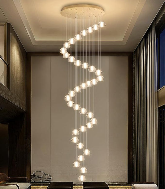 36 Light 216'' Long Large Crystal Chandeliers LED Chandeliers for High Ceiling Handing Light Fixture for Entrance Hallway Foyer Staircase Lobby Gold
