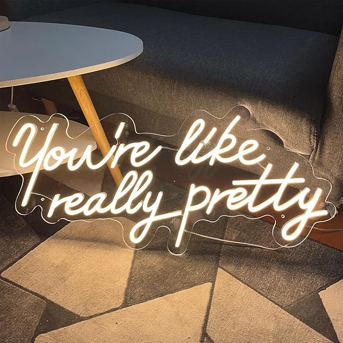 Neon Signs You are Like Really Pretty-Transparent Acrylic with Dimmers Light Signs Indoor Bedroom Decor Wall Led Neon Sign Backdrop Flex 21.6×9.9 IN Bar Christmas Party Wedding Living Room Warm White