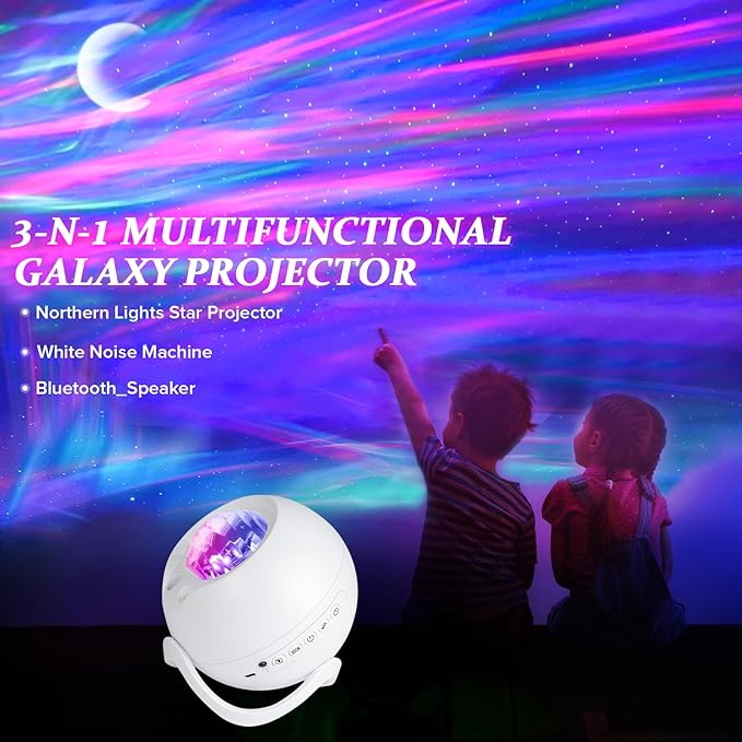 Northern Galaxy Light Projector with Bluetooth & White Noise Sounds, 60+ Lighting Modes & 5 Moon Effects, Star Projector Lights with Remote for Bedroom Decor, Kids Room Ceiling, Gift for Kids & Adults
