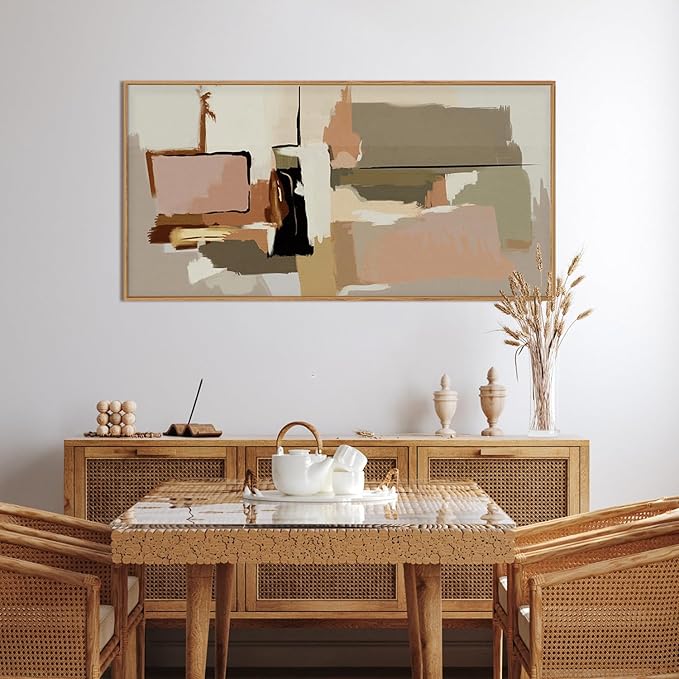 Abstract Neutral Framed Canvas Wall Art Set,Modern Color Block Geometric Wall Decor,Minimalist Beige Toned Color Blend Artwork for Living Room,Bedroom-20 x40