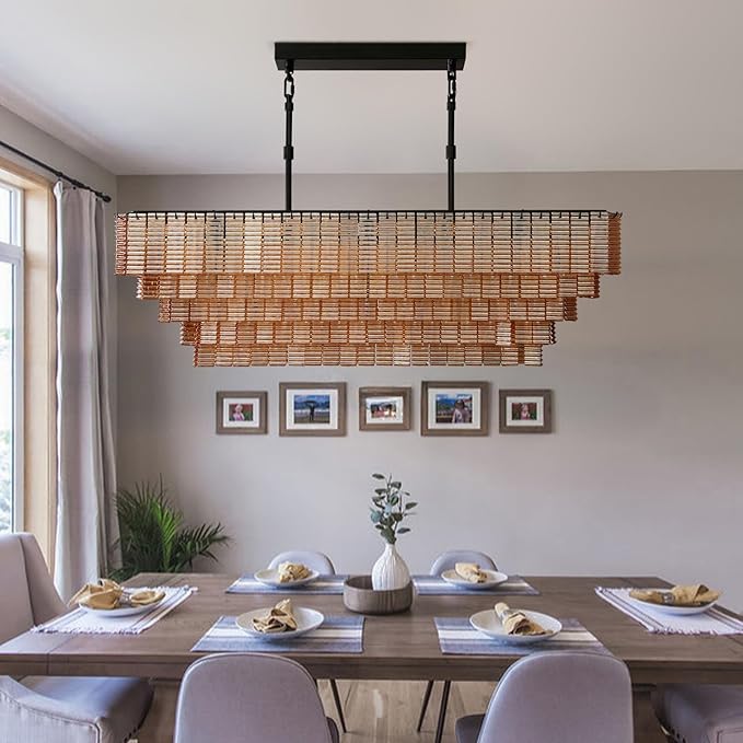 Large Chandelier for Dining Room, 59" 11-Light Amber Rectangular Chandelier for High Ceilings, Modern Balck Kitchen Island Hanging Light Fixture for Living Room, Dining Room, Kitchen Island, Foyer