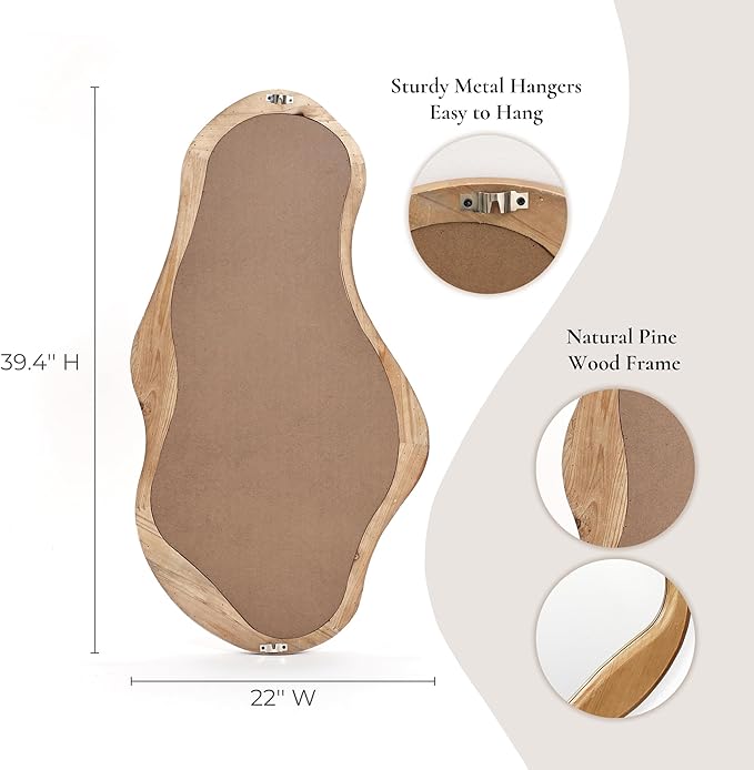 LuxenHome Asymmetrical Wall Mirror, 22"x 39" Natural Irregular Mirror for Wall Decor with Wood Frame, Wall Mirrors Decorative for Living Room, Bathroom, Bedroom, Dining Room, Entryway