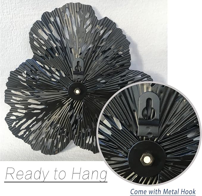 10" Metal Flower Wall Art Decor, Rustic Modern Floral Sculpture, Distressed Iron Wall Hanging Home Decoration Accent Artworks for Indoor Kitchen Bedroom Living Office Outdoor Garden Patio (36D-Blue)