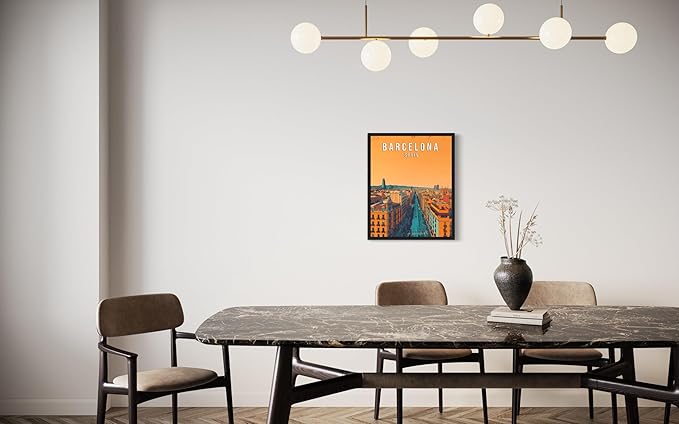 Barcelona City Spain Wall Art Poster Print, Vintage Retro Landscape Scenery Painting Artwork Travel Prints Decor Cityscape Landmarks Gallery 27 (Barcelona City Spain, 11 x 14 inches, Black Frame)