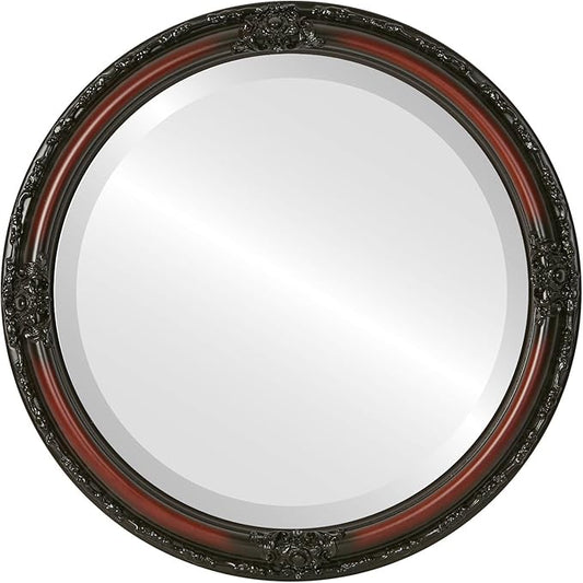 OVALCREST Round Beveled Wall Mirror for Home Decor - Jefferson Style - Rosewood - 32x32 Outside Dimensions