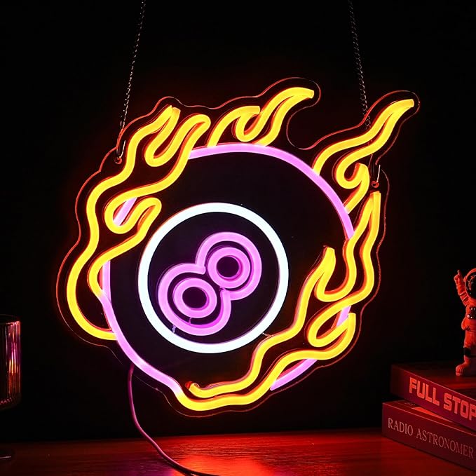 Neon Sign Colorful Number 8 Billiards Neon Light For Wall Decor Dimmable Led Light Up Sign Powered By USB For Billiards Room, Gymnasium, Man Cave, Boys Gifts (12.6'*12.6' Pink Yellow White)