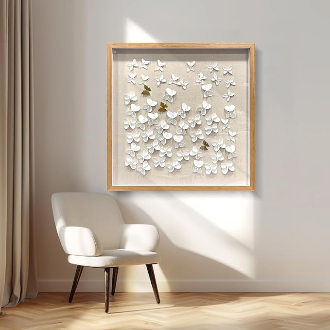 BrightA3D Textured wall decorations, leather and metal-tinged golden and white metal butterfly wall sculptures, large artworks, gradient colors, modern artworks, suitable for decoration in living rooms and bedrooms. 31.5"x31.5"