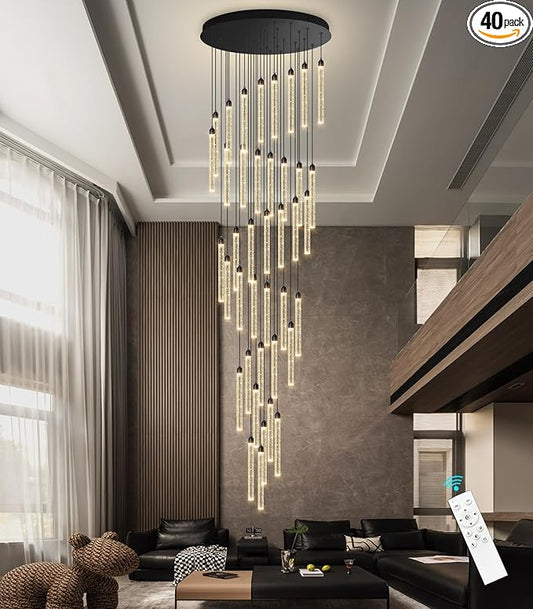 40-Lights High Ceiling Chandelier Modern LED Crystal Chandelier for Foyer Dimmable Spiral Crystal Chandeliers for Entryway Staircase Hallway Living Room Hanging Light Fixture