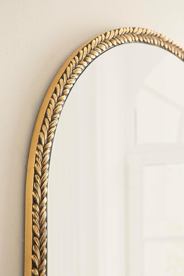 Kate and Laurel Acastis Traditional Ornate Textured Arch Mirror, 24 x 36, Gold, Vintage Arched Wall Mirror for Use as Vanity Bathroom Mirror or Fireplace Mantel Mirror