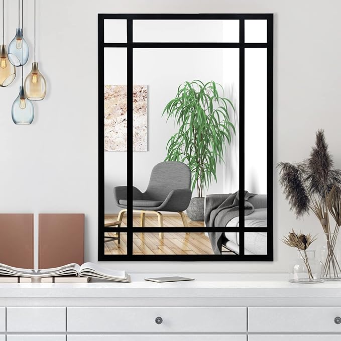Black Rectangle Mirror, Farmhouse Decorative Wall Mirror for Entryway, Living Room, Bedroom, Hallway, Fireplace, Accent Wall Decor (Black1, 34" x 24")