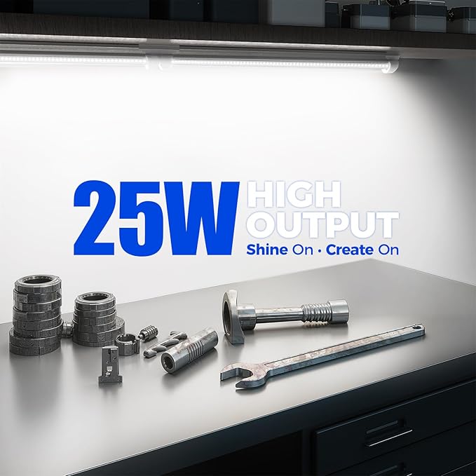 Barrina 5000K 1.5FT LED Shop Light, 3450LM, 25W, T8 Under Cabinet Lighting, Workbench, Workshop, Room, Kitchen, Tube Light, Linkable Ceiling Lights Fixture with Built-in ON/Off Switch, ETL, 2 Packs