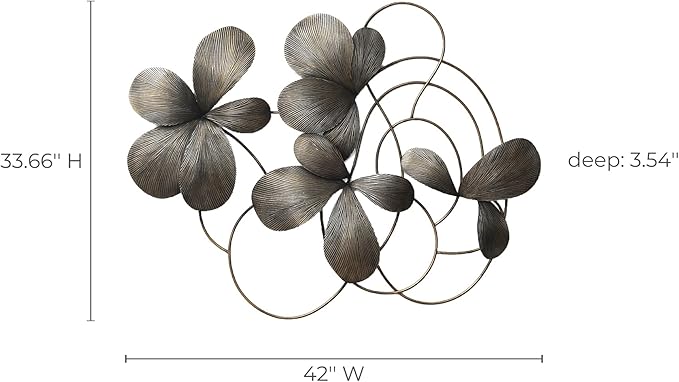 LuxenHome Metal Art Wall Decor, 42" Wide Dark Gray Abstract Metal Floral Accent Decor, Horizontal Wall Art Iron Artwork, Hanging Sculptures for Home, Living Room, Bedroom, Kitchen, Office