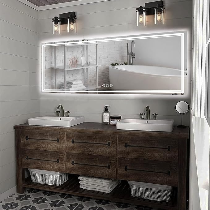 84x40 Inch LED Bathroom Mirror with Frontlit & Backlit（Independent Control）, Lighted Mirror for Bathroom Wall with 3-Color Dimmable & Anti-Fog, Vanity Mirror with Lights