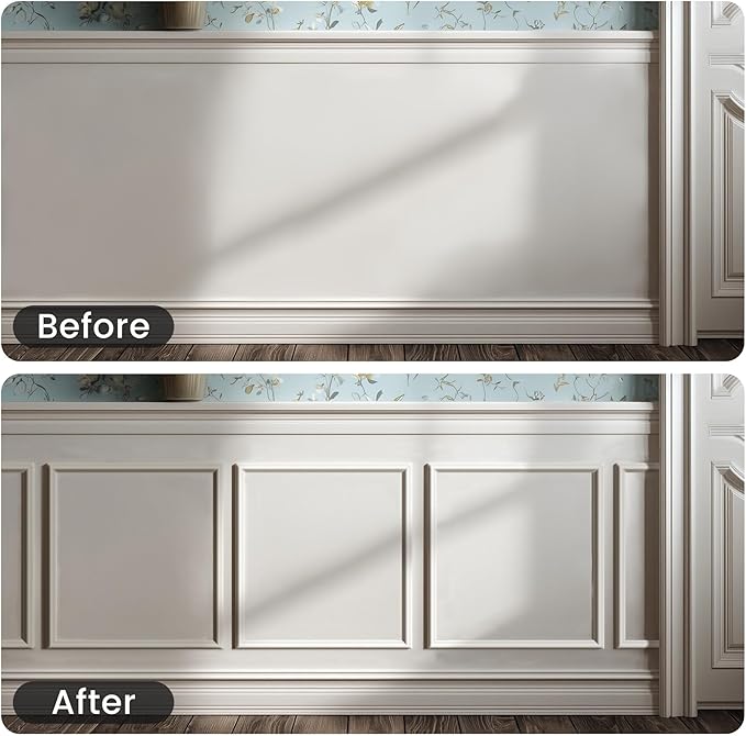 6 Sets Peel and Stick Wall Molding Kit, 20''x20'' Premade Wainscoting Accent Panels for Interior Wall Trim, Easy DIY Moulding Decor