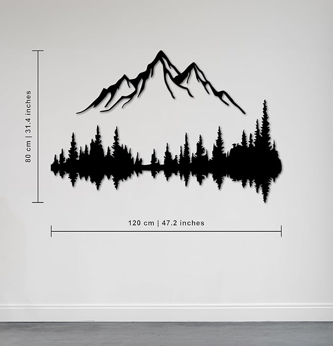 Metal Wall Art - Mountain & Forest Metal Wall Decor - Large Wall Sculpture for Rustic Home Living Room Bedroom Indoor/Outdoor (Black, 47.2'' x 31.4'')