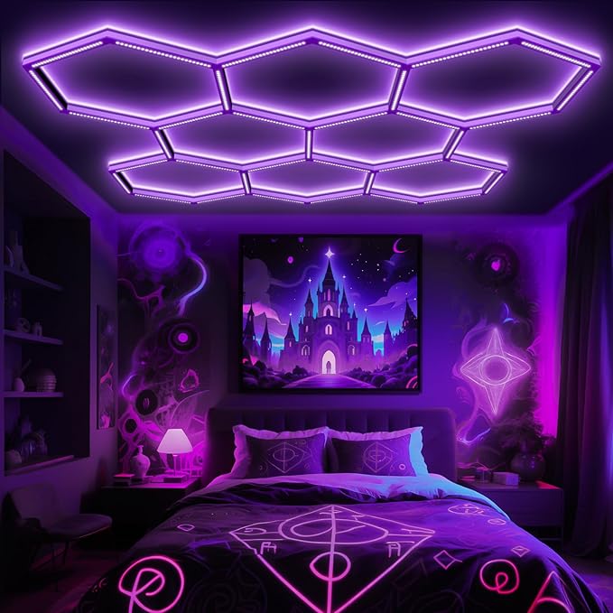 BRILLIHOOD 35 Pack LED Hexagon Blacklights, 245W, 8 Girds UV Black Light Fixture with US Plug for Neon Glow Party, Halloween, Body Paint and Art Displays in Large Space