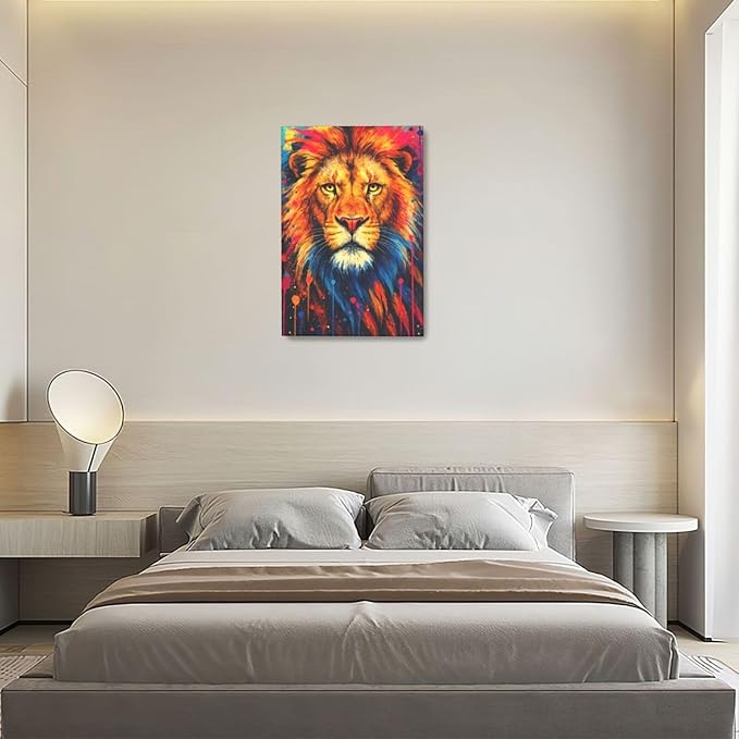 Banksy Lion Wall Art Lion Pictures Street Graffiti Canvas Wall Decor Painting Print Animal Home Modern Artwork Decorations Framed for Living Room Bedroom Bathroom Office 16"X24"