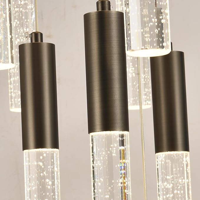 Modern Black Pendant Lights, Large Raindrop LED Hanging Lamps High Ceiling, Round Dimmable Crystal Chandeliers for Dining Room Living Room Staircase Farmhouse