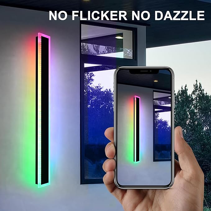 MELUCEE 2 Pack Outdoor RGB Long Wall Lights, 48 Inch Wall Lights RGB/Warm/White Dimmable Modern Led Wall Lighting, IP65 Waterproof Wall Sconce with Remote Control for Outdoor/Indoor Party Gathering