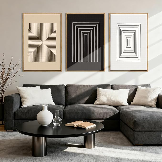 Anyzal Abstract Modern Wall Art Framed Brown and Black Illustration Wall Decor Minimalist Neutral Art Prints for Living Room Bedroom Office 16x24 Inch 3 Pieces