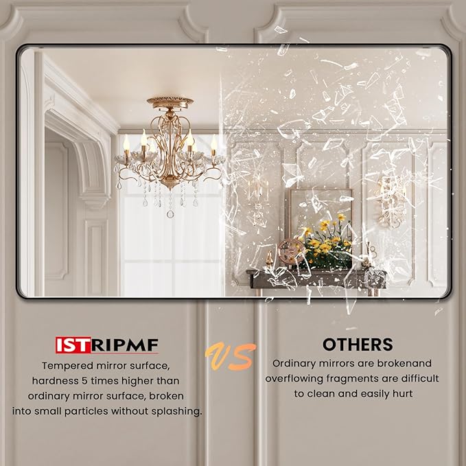 Bathroom Mirror Black,50x30 Inch Large Matte Black Bathroom Vanity Mirror,Rectangle Black Metal Framed Mirror for Wall,Anti-Rust,Shatter-Proof (Horizontal/Vertical)