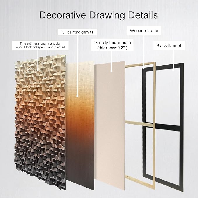 LIUZEYUE - 3D wooden block painting gradient coffee white art background wall wooden block abstract geometric wall decoration living room/bedroom/office modern minimalist style decoration 23.6"x47.2"