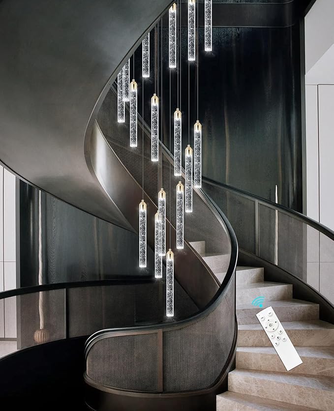 156in Long Light 20-Lights Chandeliers for Entryway LED Dimmable Chandeliers Lighting Fixture Modern Flat Sloped High Ceiling Pendant Lights Crystal Drop Light for Living Room Foyer Hallway Staircase