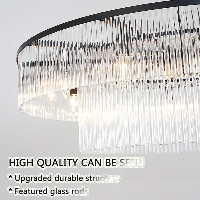 Large Modern Glass Chandelier Lighting Black Glass Chandeliers for High Ceiling Hall Living Room Stairs 12 Light Hanging Ceiling Light Fixture Round 39"