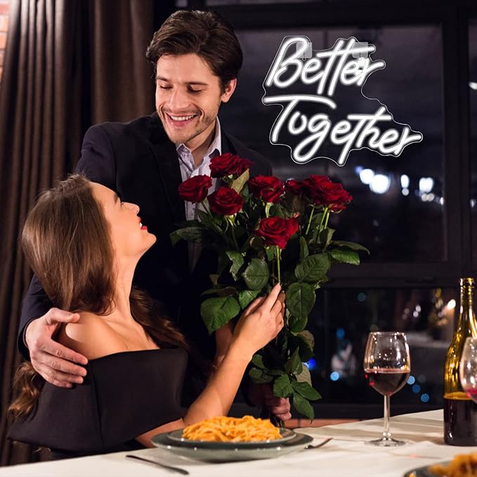 Looklight Better Together Neon Sign Led Lights Decor for Room Wedding White Neon Signs Letters Neon Light for Wall Decor Wedding Engagement Celebrate Party Connectivity