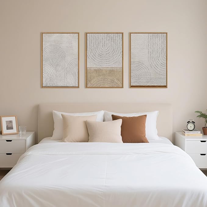 Large Modern Abstract Arch Framed Canvas Wall Art,Neutral Spiral Circles Wall Decor,Boho Beige Geometric Artwork,Mid Century Minimalist Art Print for Living Room,Bedroom,Office- 16"x24"x3