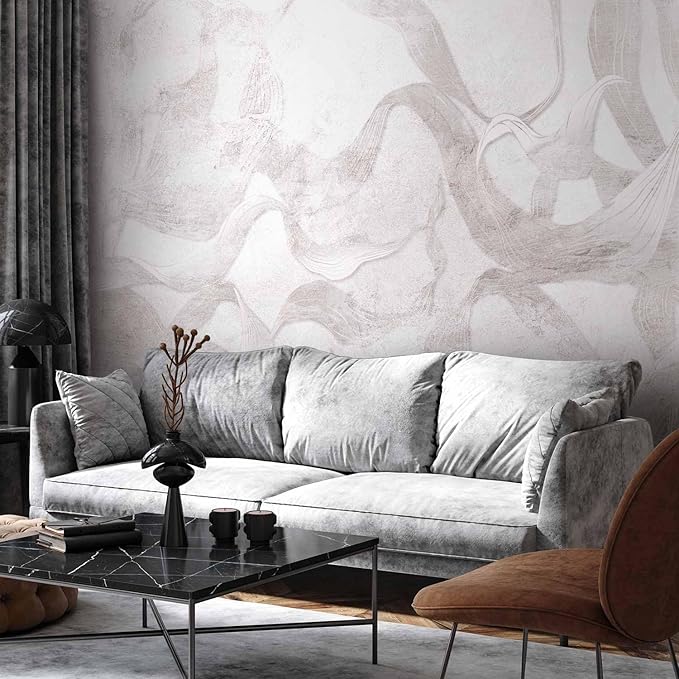 artgeist Wall Mural Faux Cement 77x55 in - Peel and Stick Self-Adhesive Wallpaper Removable Large Sticker Foil Wall Decor Print Design Mural Abstract Grey Silver f-A-10118-a-c