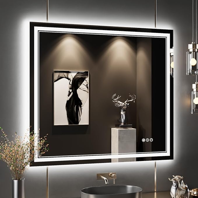 40x36 Inch LED Bathroom Mirror with Lights,Backlit and Front Lighted Bathroom Vanity Mirrors for Wall,Anti-Fog Dimmable Memory Shatterproof LED Vantiy Mirror