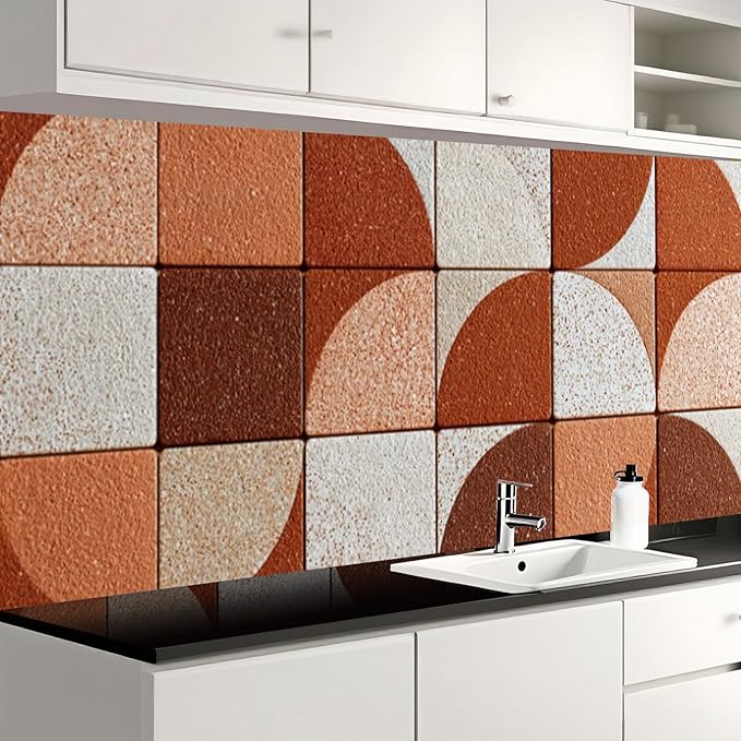 Nuxovilar Terracotta Checkered Tile Textured Peel and Stick Wallpaper, 15.75"x39.37", Self-Adhesive Contact Paper, Retro Plaid Style for Bedroom, Living Room and Table Decor