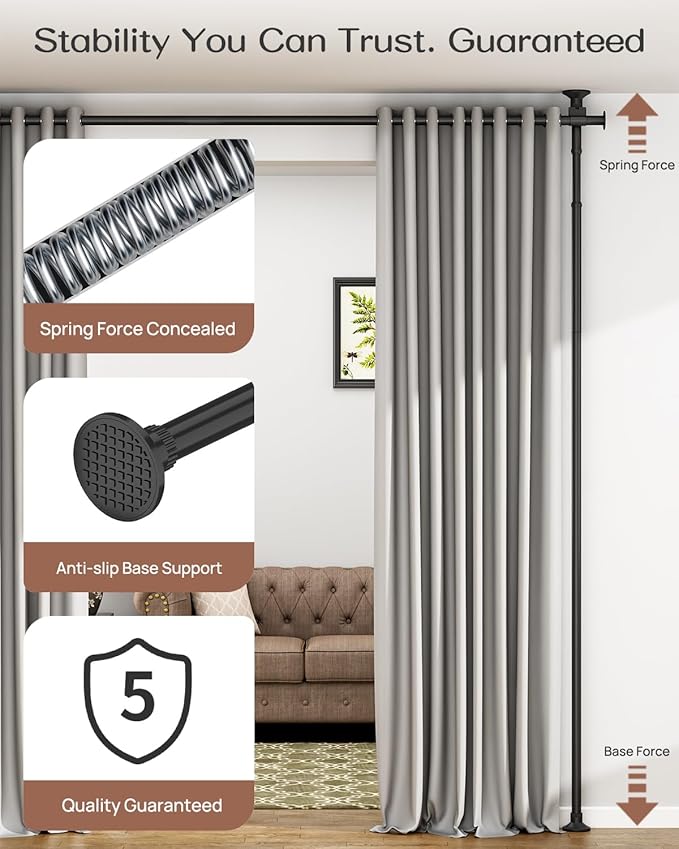 ALLZONE Partition Room Divider Curtain Rod, Adjustable Wall Divider for Room Separation, 63 to 130inch(H) & 31 to 135inch(W), No Drill, Three Mounting Options, Ideal for Creating Privacy Space, Black