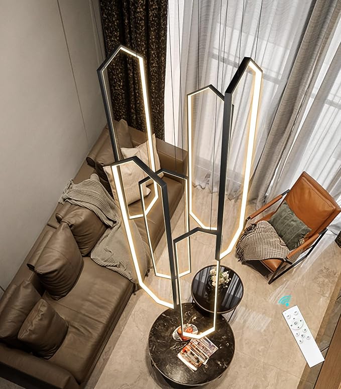 6 Rings Black Modern Large Chandelier Dimmable LED High Ceiling Chandelier for Living Room Foyer Hanging Modern Ceiling Light