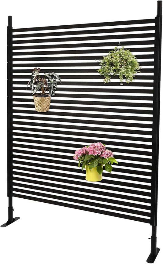 Outdoor Privacy Fence Screen, Brown Freestanding Metal Garden Fence Panel for Patio Deck Backyard, Tall Adjustable Divider Wall for Trash Can Hiders and Backyard Patio Garden (3.94 * 5.91ft)