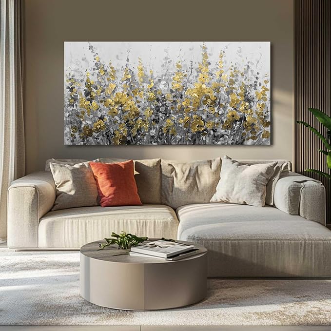 MLART99 Summer Flower Wall Art 24"x48" Prints Floral Canvas Art Gold Foil Nature Art Botanical Wall Decor Decoration Kitchen Pictures for Living Room Bedroom Kitchen
