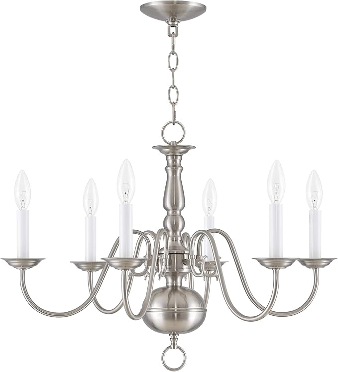 Livex Lighting 5006-91 Williamsburgh 6 Light Brushed Nickel Chandelier,18Hx24W,5006-91