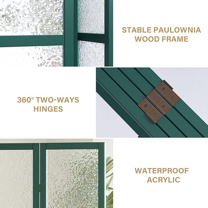 4 Panel Acrylic Room Divider Privacy Screen - Freestanding Frosted Translucent Partition, Lightweight Modern for Home Office Studio (Green, 4 Panels)