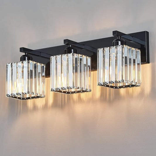 Modern Bathroom Vanity Light 3-Lights Plating Black Crystal Bathroom Wall Light Vanity Light Fixtures