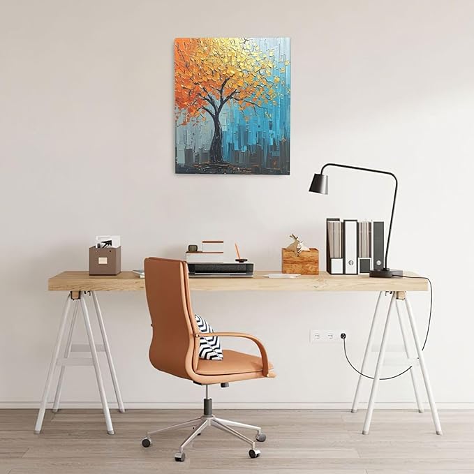 Abstract Wall Art Gold Tree Framed Modern Artwork Canvas Painting Textured Tree of Life Pictures Home Decor For Living Room Bedroom Bathroom Office 20"X24"