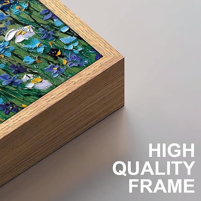 Large Blue Seaside Cyan Floral Wall Painting wildflower Blossom Art Framed Artwork for Living Room Bedroom 20x40 Inch