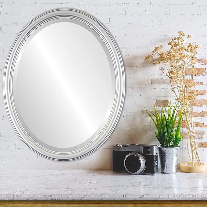 OVALCREST Oval Beveled Wall Mirror for Home Decor - Saratoga Style - Silver Spray - 20x26 Outside Dimensions