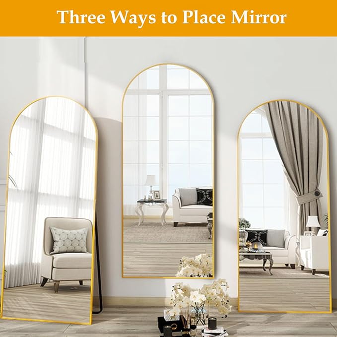 Arched Full Length Mirror, 64"X21" Large Floor Mirror, Full Body Mirrors for Leaning or Hanging, Standing Mirrors for Bedroom, Living Room,Dressing Room, Aluminum Alloy Frame, Gold