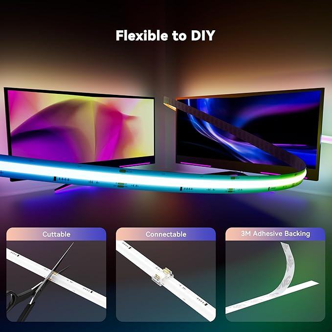 MIWISE COB LED Strip Light,RGB Smart IC COB LED Strip Lights Music Sync Bluetooth with APP Control,Addressable Color Chasing DIY 16M Colors,LED Tape Lighting for Bedroom Home Party Decor,9.84ft