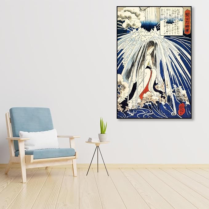 OKRA Utagawa Kuniyoshi Canvas Wall Art Hatsuhana Doing Penance Under The Tonosawa Waterfall Poses Poster Japanese Ukiyo-E Woodcut Art Animal Nature Landscape Poster Japanese Classic 16×24in/40×60cm