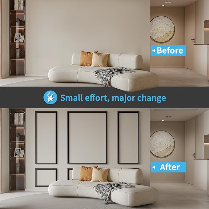 Art3d Pre-Cut Wall Molding Set of 6 pcs, Ready-to-Assemble Wainscoting Panels for Interior Wall Décor Living Room Bedroom Accent Wall - Installed with Glue, 3 Top 3 Bottom, Black