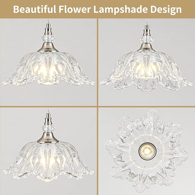 1 Piece Brushed Nickel Chandelier Light Fixtures with Glass Shade, Brushed Nickel Finish Pendant Light,Hanging Light for Dining Room,Hallways,Living Room,Bedroom