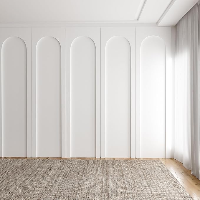 Nuanchu 4 Set Arch MDF Wall Molding Kit 118 x 31.5 Inch Pre-Cut Arch Wainscoting Panel Board and Batten Wall Panel Decor Paintable Accent Kit for DIY Home Bedroom Living Room Decor