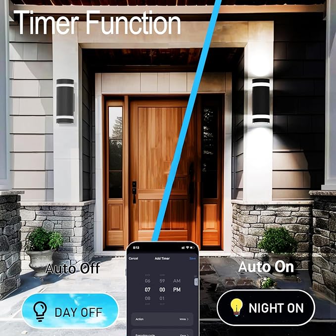 Modern Outdoor Wall Sconce,Smart LED Outdoor Lights-RGB+CCT Color Changing, App&Voice Control, Compatible with App Smart Life, Ambience Exterior Porch Lights for Patio, Garage,Yard